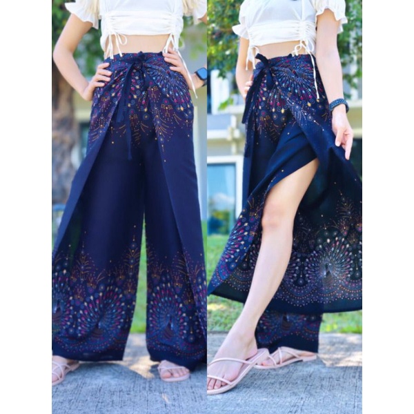 ⚡ร้านค้าส่งไว⚡กางเกง4สาย กางเกงผูกหน้า-ผูกหลัง #ลายนกยูงรำแพน นื้อผ้าเมมเบิด ใส่สบาย ไม่ร้อน