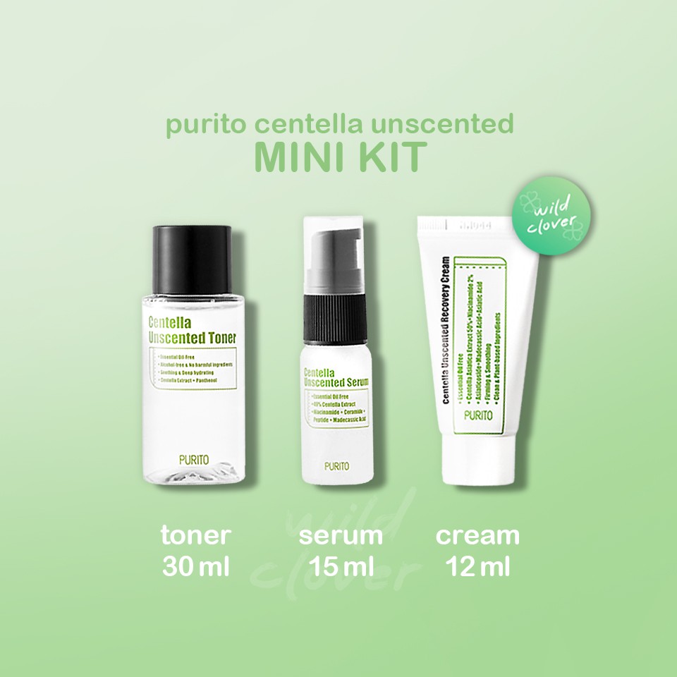 PURITO แท้สแกนได้ centella unscented mini kit ; toner 30ml + purito