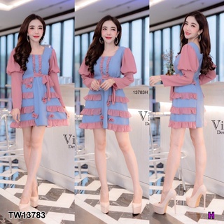 MM13783 เดรสไหล่พองแต่งระบาย Puffed shoulder dress with ruffle trimPuffed shoulder dress with ruffle trimPuffed shoulder