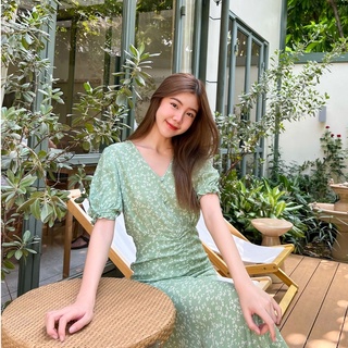 SUUBE Jelly dress-Spring green เดรสยาว แขนตุ๊กตา ผ้าค็อตต็อลเรยอนเนื้อนิ่มพริ้ว ชุดมีซับใน