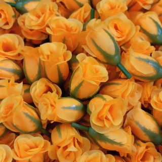 กุหลาบผ้า กุหลาบปลอม แบบแย้ม/จิ๋ว สีเหลืองทอง  (50 ดอก)