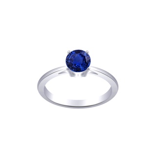 SILVER THAI  6mm Silver round shiny blue sapphire stone rings แหวนพลอยแซฟไฟร์สีน้ำเงินขนาด6 มม.เงินแท้925