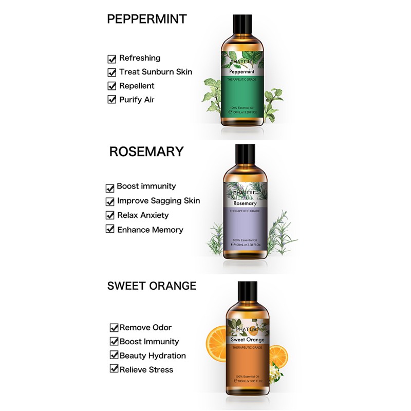 Phatoil เครื่องทําความชื้นน้ํามันหอมระเหย โรสแมรี่ เปปเปอร์มินนิต ส้ม ขนาด 100 มล. สําหรับน้ํามันหอมระเหย 3 ชิ้น ต่อล็อต ราคา ถูกที่สุด ดีลบีเคเค แกลเลอรีภาพที่ 2