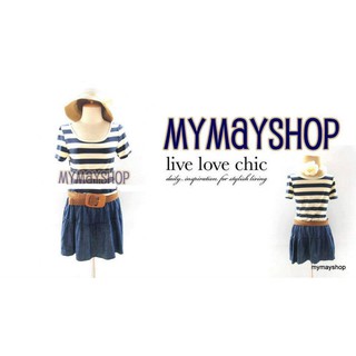 =SALE = !!!! Cute strip S ARM Dress   เดรสยาวสไตล์ 2 ชิ้นแบบน่ารักๆ แบบแขนสั้น+เข็มขัด