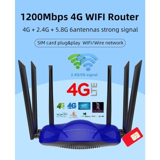 4G Router 1200Mbps เราเตอร์ ใสซิม ปล่อย Wifi 2.4G+5G,สัญญาณแรง 6 High Gain Antennas Stronger Signal