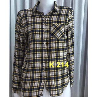 K214 เสื้อเชิ้ตผู้หญิง เสื้อเชิ้ตแขนยาว ใส่ทำงาน ออกงาน เสื้อแฟชั่น ลายสก๊อต แบบสวย ดีไซน์เก๋ อก 36 พร้อมส่ง