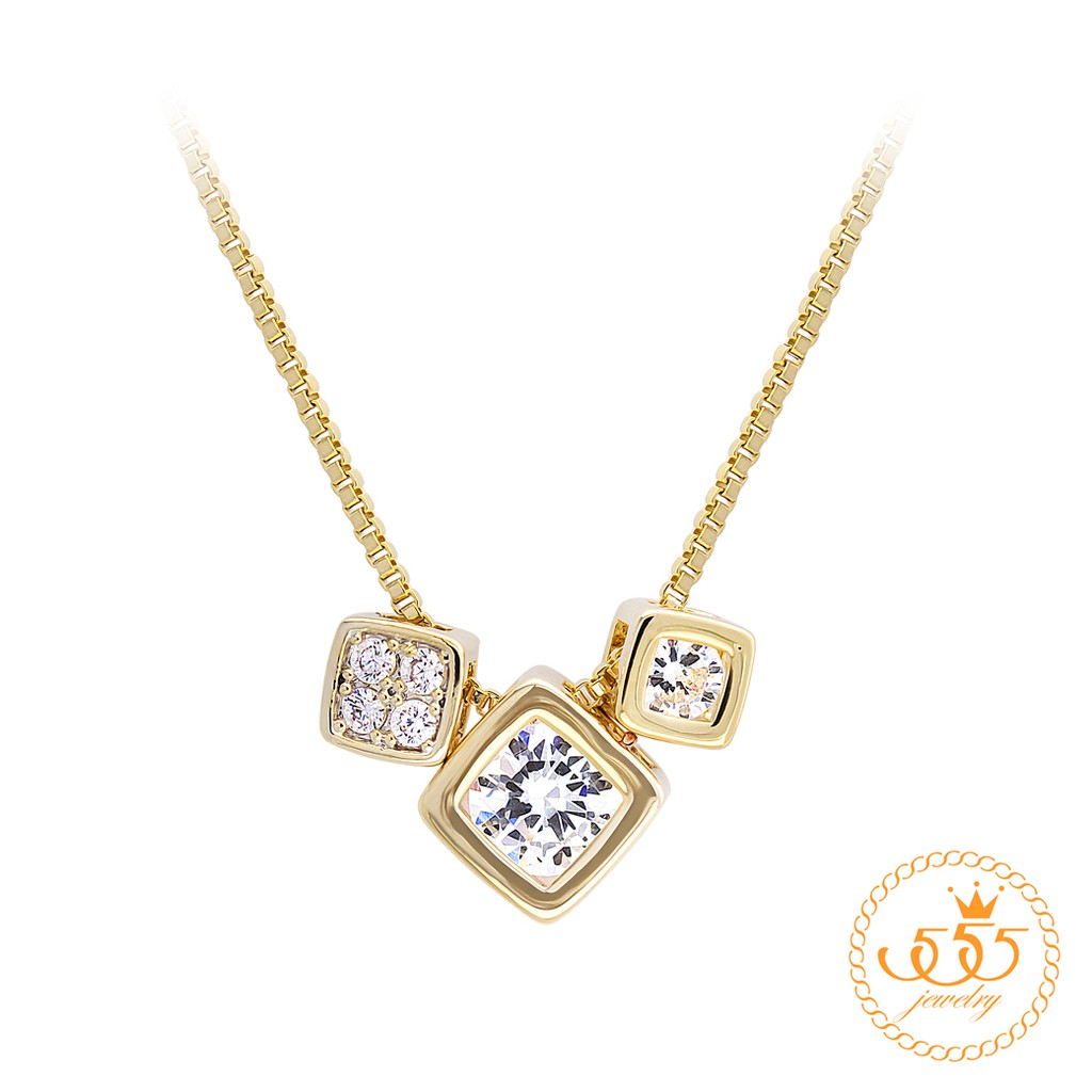 555jewelry จี้พร้อมสร้อย สี่เหลี่ยมข้าวหลามตัด ประดับเพชรCZ รุ่น MNC-BN043 - จี้ห้อยคอ จี้สร้อยคอ จี