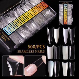 เล็บปลอม ทรงยาว ปลายงุ้ม PVC ยืดหยุ่นสูง 500 ชิ้น บรรจุกล่องอย่างดี Nail Tips Professional