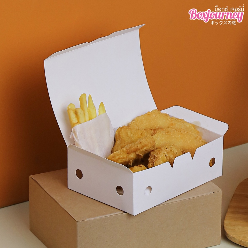 Boxjourney กล่องใส่ไก่ทอด สีขาว/สีคราฟท์ (50 ใบ/แพค) - รูปที่ 2