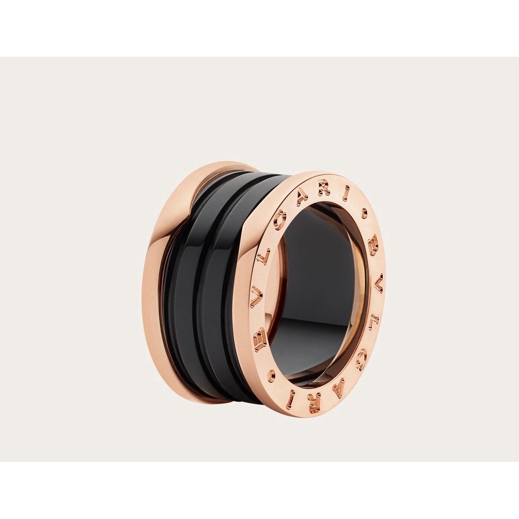 2022 Bu Lgari B.Zero1 4-And 18 Kt แหวนเซรามิกสีชมพูสีทองพร้อมเกลียวเกลียวสีดํา