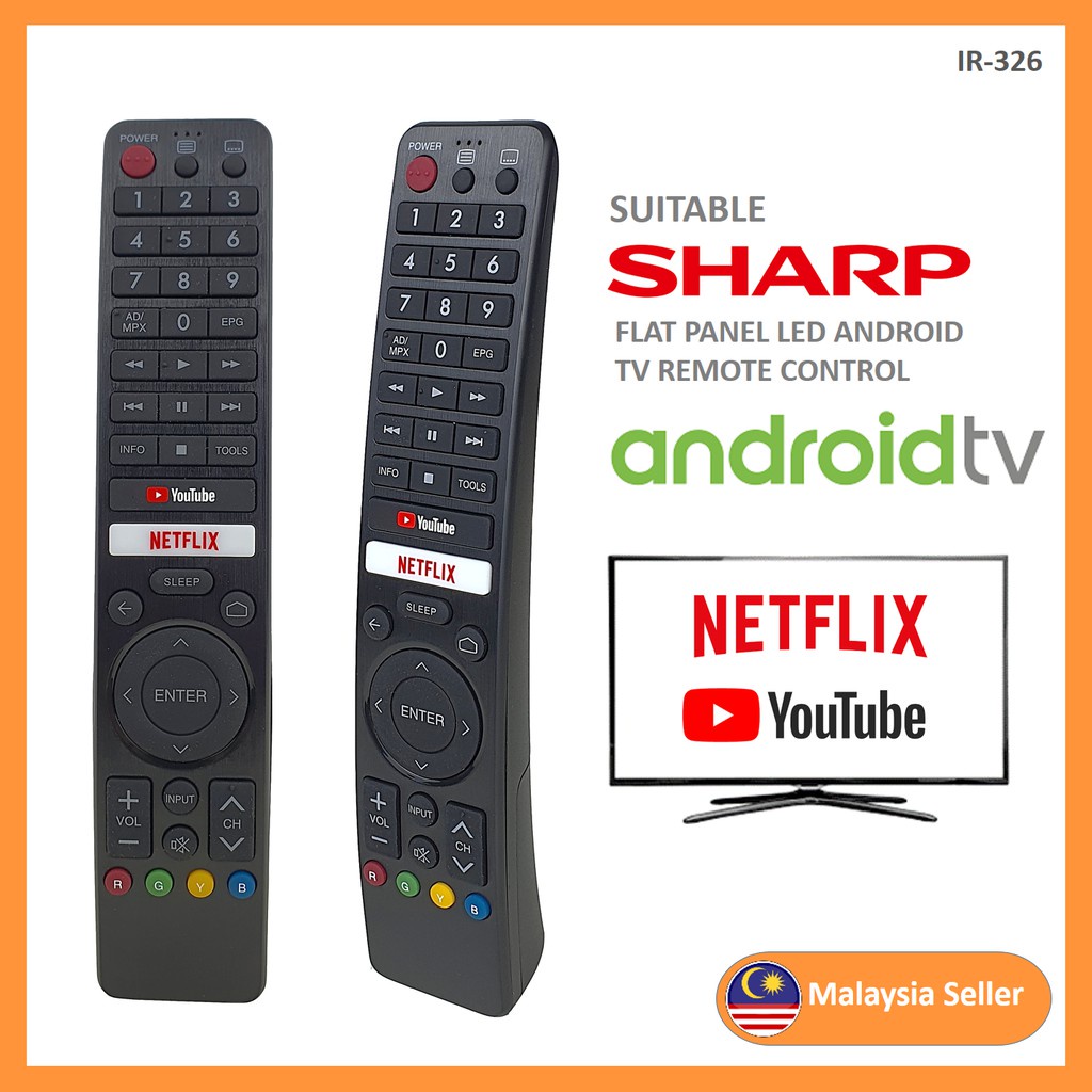 Repalacement Sharp GB345WJSA Youtube Netflix Android สมาร์ททีวีรีโมทคอนโทรล GB-326