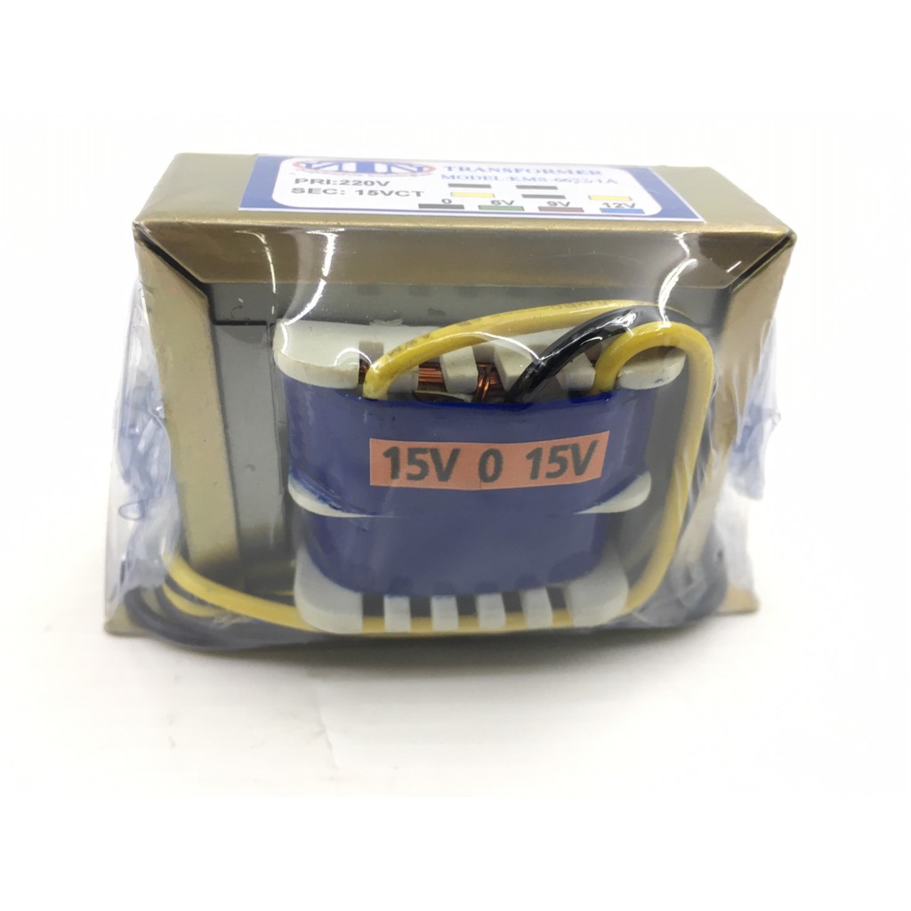หม้อแปลง 6622-1A 15V CT ไฟเข้า 220 V มีขดย่อย 0,6,9,12V-กว้าง 9ซม ยาว 2ซม สูง 5.5 ซม