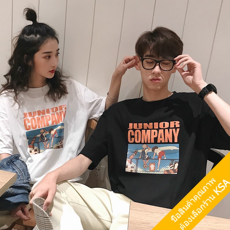 KSA เสื้อคู่ชายหญิงน่ารัก oversize แขนสั้นแนวสตรีท เสื้อผ้าแฟชั่นเกาหลี เสื้อโอเวอร์ไซส์ผู้ชาย สกรีนลายวินเทจXXL