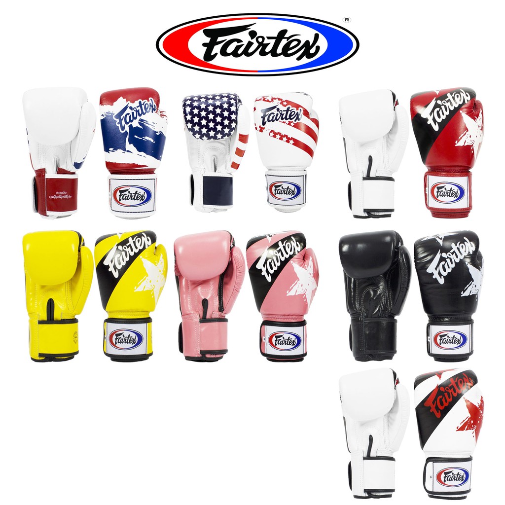 นวมชกมวย Fairtex Muay Thai Boxing Gloves BGV1 Nation Print ลายธงชาติ Thai USA หนังแท้ Pls place 1 pair/order