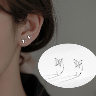 ต่างหูห่วงผีเสื้อสีเงิน • Silver Butterfly Earring