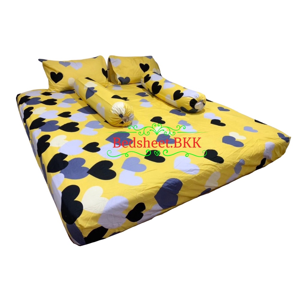 HomeForyou ผ้าปูที่นอน ลายหัวใจสีเหลือง 🌼มี3.5ฟุต/5ฟุต/6ฟุต Fitted Sheet King,Queen,Single เนื้อผ้าน