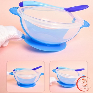 ชุดชามข้าวเด็กก้นดูด ชามสำหรับเด็ก  มีช้อนและฝาปิด วัดอุณหภูมิได้ Baby Bowl set