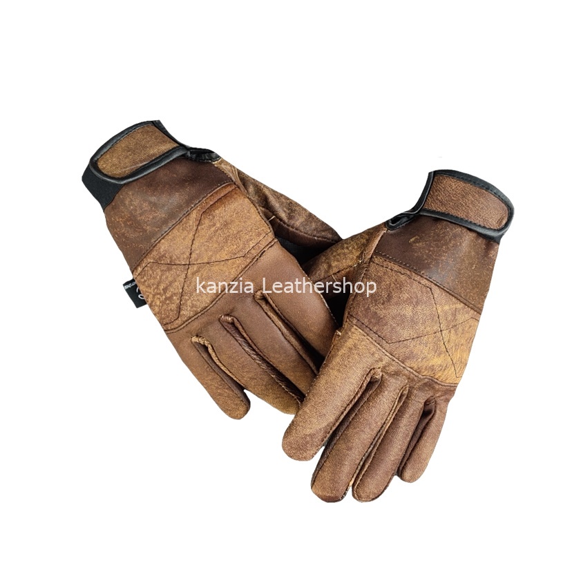 Kanzia Leathershop ถุงมือมอเตอร์ไซค์หนังเต็มนิ้วธรรมชาติ