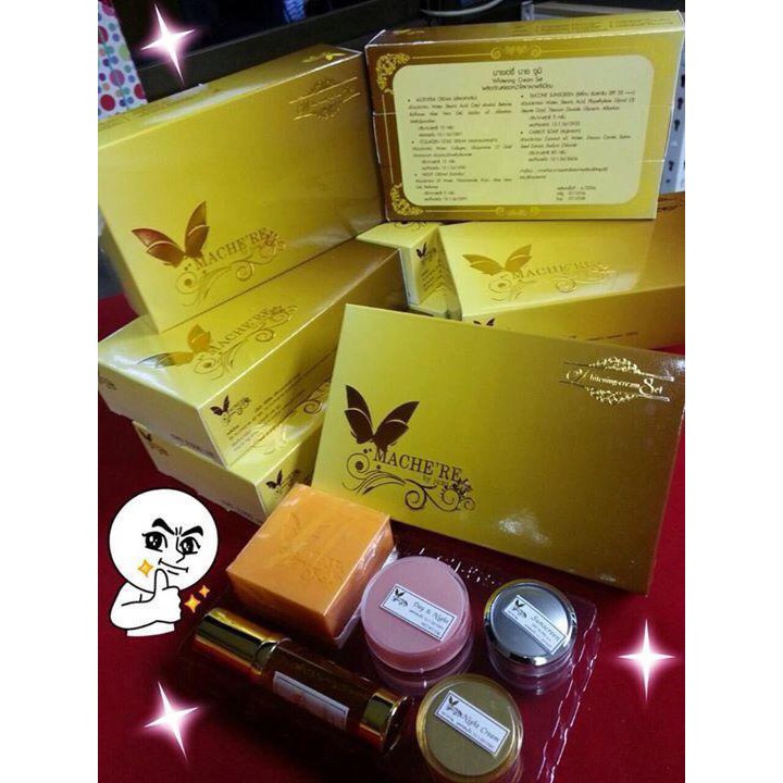 MACHE'RE Whitening Set เซทครีมหน้าใส Mache're Set by Jumi (กล่องทอง)ครีมมาเชอรี่ผิวหน้ากระจ่างใส