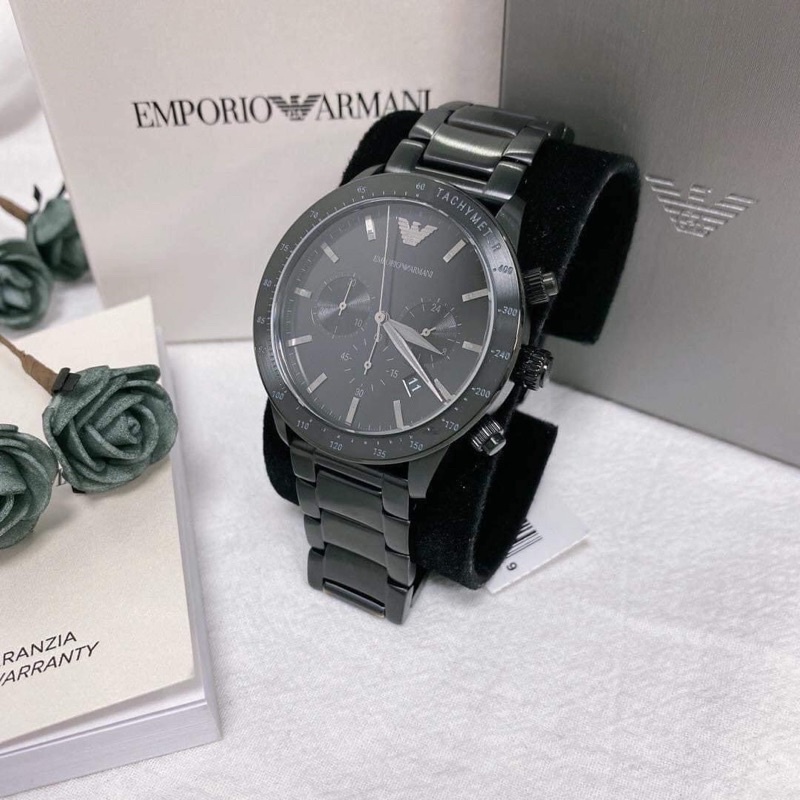 Emporio Armani นาฬิกาข้อมือผู้ชาย Mario Chronograph Black Dial Black รุ่น AR11242