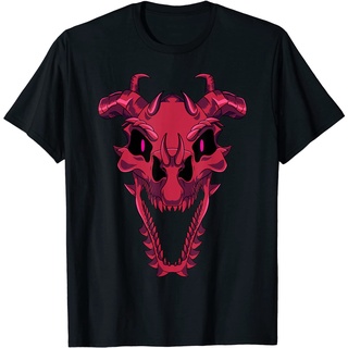 ROUND คอลูกเรือเสื้อยืด ผ้าฝ้าย พิมพ์ลายมังกรหัวกะโหลก Gothic Demon Fantasy Goth Evil สําหรับผู้ชาย-4XL