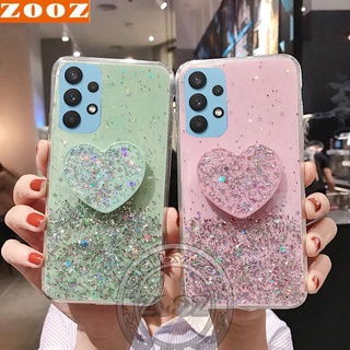 Samsung Galaxy A03S A03 Core A13 A33 A53 A73 A72 A52 A52S (5G) / A 03 S 13 33 53 73 Glitter Case Foil Powder Cover Bling Phone Cases Soft TPU Clear Casing Shell + Popsocket Ring Holder Kickstand Heart Shape POP Socket Stand