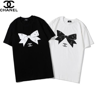 เสื้อยืดระบายอากาศฤดูร้อนเสื้อยืดแขนสั้นผ้าฝ้ายพิมพ์ลาย Chanel แฟชั่น Unisex