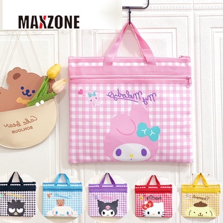 SANRIO Maxzone กระเป๋าหนัง ทรงโท้ท มีซิปคู่ ลายการ์ตูน Kuromi Cinnamoroll ขนาด A4 35 ซม. สําหรับนักเรียน