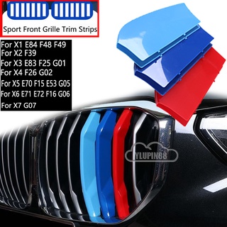 สติกเกอร์ติดกระจังหน้ารถยนต์ 3 สี สําหรับ BMW M Power Sport X1 E84 F48 Lci X2 F39 X3 E83 G01 X4 F26 G02 X5 3 ชิ้น E17 G05 X6 E71 E72 F16 G07 X7 G07 Z4 E89