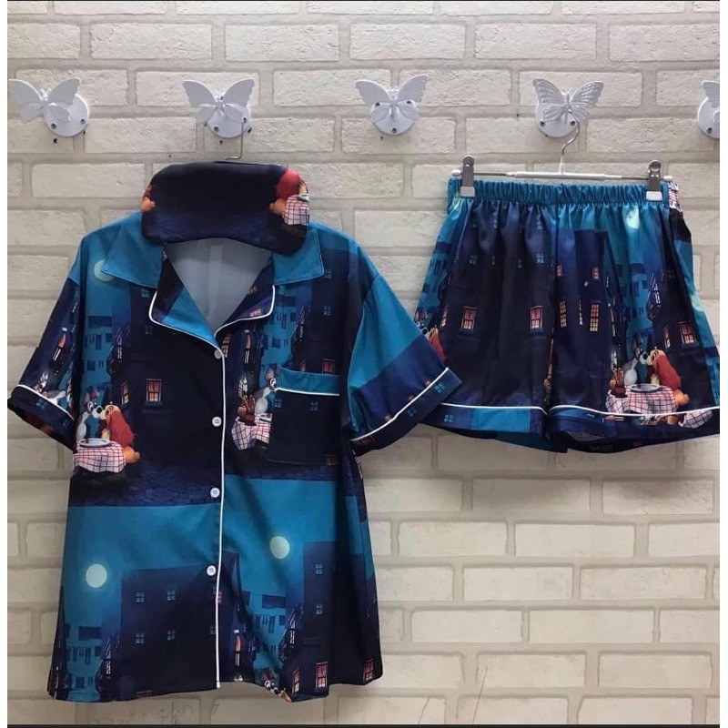 Lady And The Tramp Collection 〽️ ❣️ ชุดนอนหมาน้อยสุดโรแมนติก งานผ้าไหมเกาหลี แขนสั้น ขาสั้น