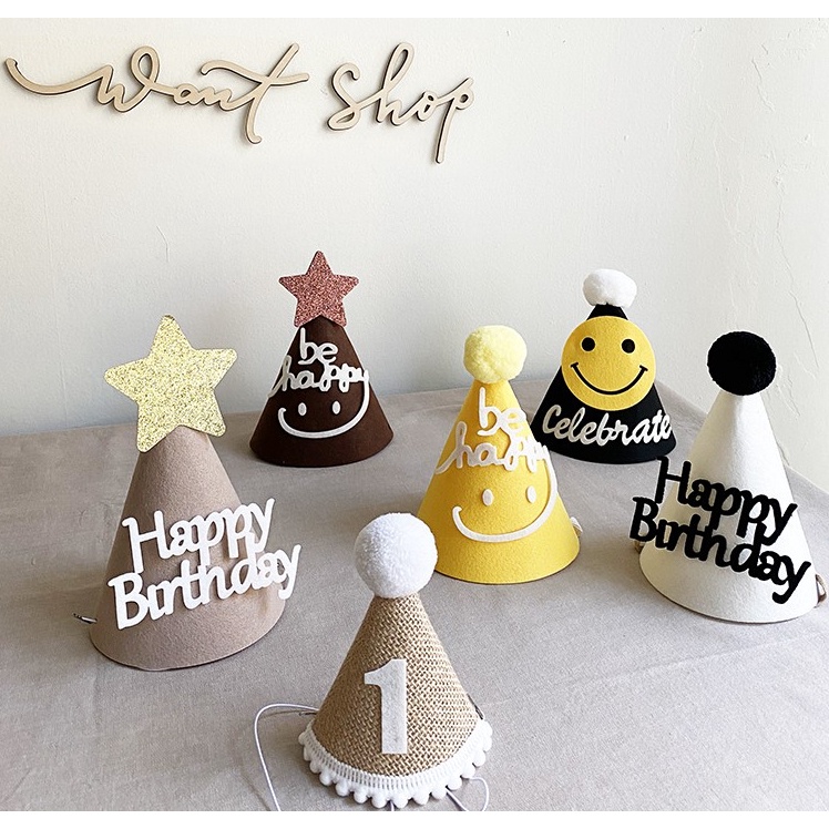 หมวกผ้าลินิน ลาย Happy Birthday เบอร์ 1 2 3 4 5 6 สําหรับตกแต่งปาร์ตี้วันเกิด
