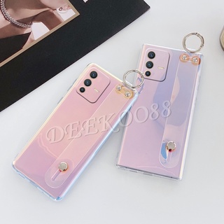 เคสโทรศัพท์ VIVO V23 5G V23E 4G Handphone Caisng with Wristband Purple Colorful TPU Silicone Phone Cell Case Softcase Back Cover VIVOV23 วีโว่V23