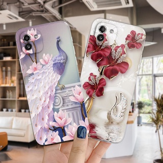 ดอกไม้และนกยูง เคส Samsung galaxy A03 4G A035 เคสเคสซิลิโคนใสนุ่ม TPU ตัวป้องกันกล้องกันกระแทก 28-1