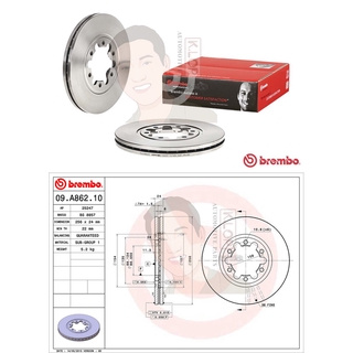 09 A862 10 จานเบรค ล้อ F (ยี่ห้อ BREMBO) รุ่น Std FORD Ranger 4x2 ปี1998-2005