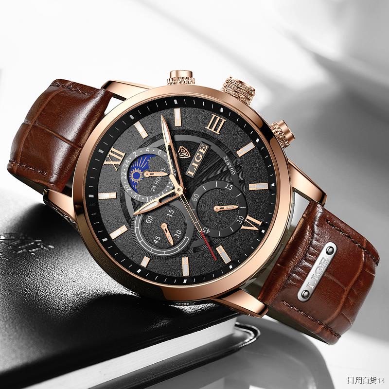 ✵♙2021 LIGE Men's Watches Top Brand Luxury Men Wrist Watch Leather Quartz Watch Sports Waterproof Male Clock Relogio Mas