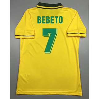 เสื้อบอล ย้อนยุค ทีมชาติ บราซิล 1994 เหย้า Retro Brazil Home พร้อมเบอร์ชื่อ 7 BEBETO แชมป์บอลโลก World Cup Champion