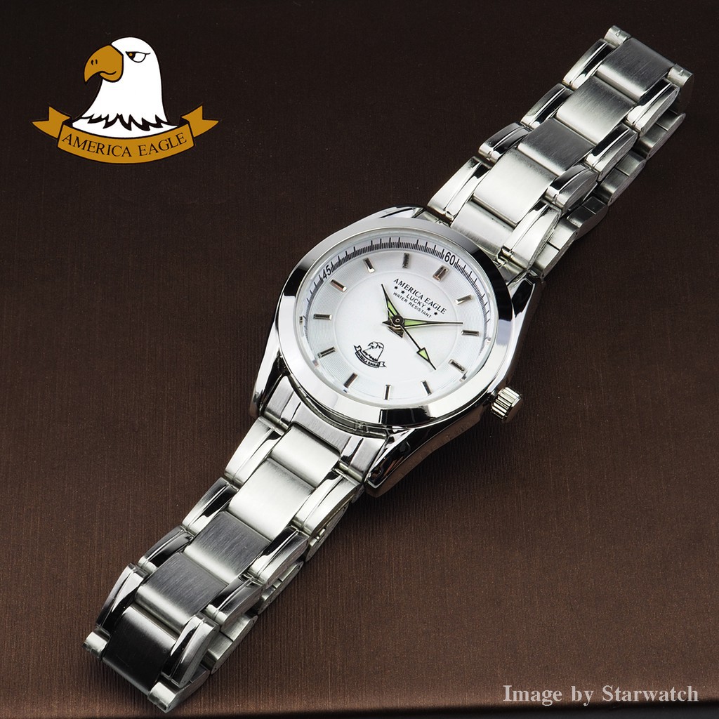 ♛✾¤AMERICA EAGLE นาฬิกาข้อมือผู้หญิง สายสแตนเลส รุ่น AE024L - Silver/White