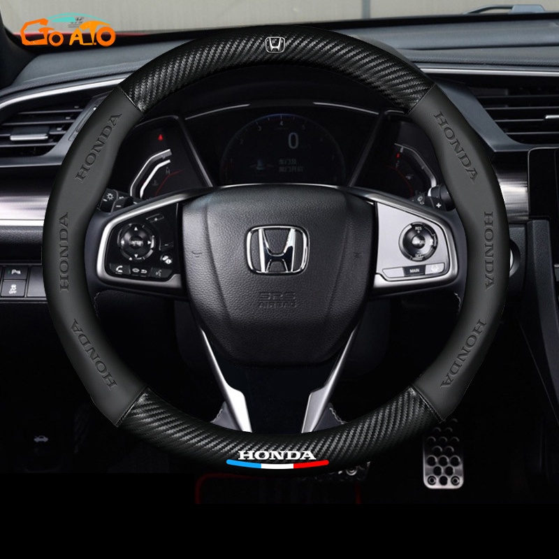 Gtioato พวงมาลัยรถยนต์หนังคาร์บอนไฟเบอร์ ขนาด 38 ซม. สําหรับ Honda City/HRV/Civic/Jazz/CRV/Brio/Accord