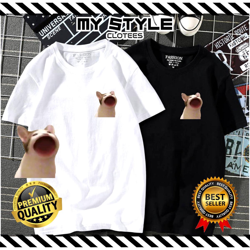 * *POPCAT CLICK เสื้อยืดแขนสั้นกราฟิกพิมพ์ลายการ์ตูนแฟชั่น