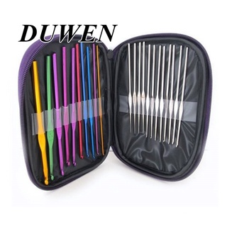 DUWEN ชุดตะขอเข็มถักโครเชต์ อลูมิเนียม 2-8 มม. พร้อมเคส DIY 22 ชิ้น ต่อชุด