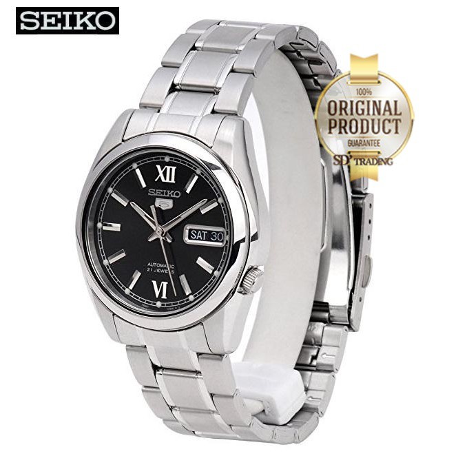 SEIKO 5 Automatic รุ่น SNKL55K1 นาฬิกาข้อมือผู้ชาย สายแสตนเลส หน้าปัดสีดำ - มั่นใจ สินค้าของแท้ 100% ประกันศูนย์ไซโก้ไทย
