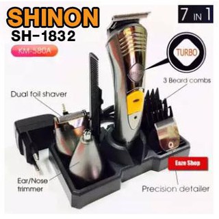 SHINON 1832หรือ Kemei ปัตตาเลี่ยนตัดและโกนไททาเนี่ยม 5 in 1 (สีดำ) เปลี่ยนได้ 5 หัว โกนหนวดและตัดผมได้