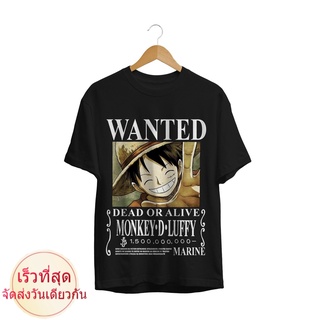 เสื้อยืดผ้าฝ้ายพรีเมี่ยม เสื้อยืดแขนสั้น พิมพ์ลายอนิเมะ ONE PIECE WANTED LUFFY