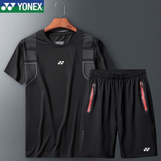 Yonex ชุดกีฬาแบดมินตันชายเสื้อยืดกางเกงขาสั้นฤดูร้อนแขนสั้นชุดกีฬาฟิตเนสเสื้อผ้าเสื้อยืด