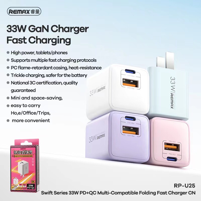 Remax Charger RP-U25 33W PD+QC FAST CHARGE Swift Series หัวชาร์จ ชาร์จเร็ว (THพร้อมส่ง ในไทย)
