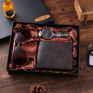 Womdesmen's gift 3 pcs/set boutique gift set glasses large dial quartz watch wallet watch for men business gift box N4VO