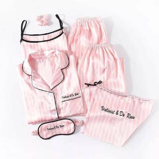 ชุดนอนลายทาง ริ้วชมพู-ขาว Sleeping Dress Set