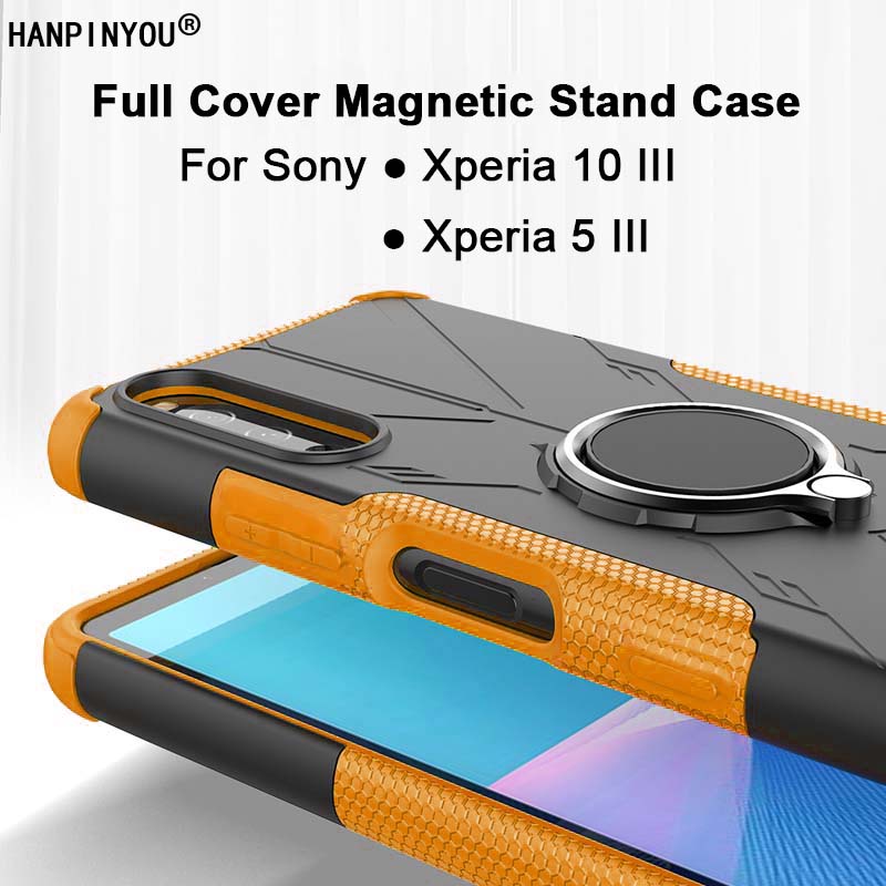 สําหรับ Sony Xperia 1 III IV Full Cover Magnetic Stand Case PC Back Ring Holder Shell