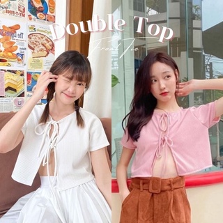 Double Top Pink | เสื้อครอปผูกโบว์ สีชมพู เกาหลี มินิมอล