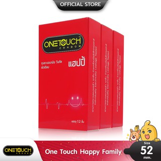 Onetouch Happy ถุงยางอนามัย กลิ่นหอมวานิลลา ผิวเรียบ ขนาด 52 มม. บรรจุ 3 กล่อง (36 ชิ้น)